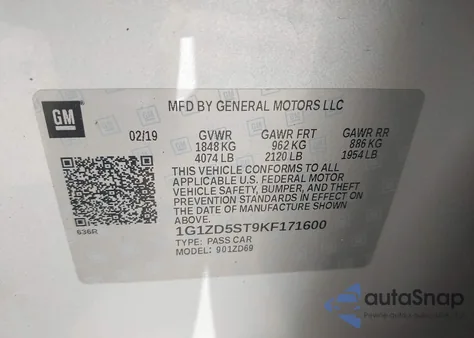 2019 Chevrolet Malibu Lt from USA, damaged, VIN 1G1ZD5ST9KF171600